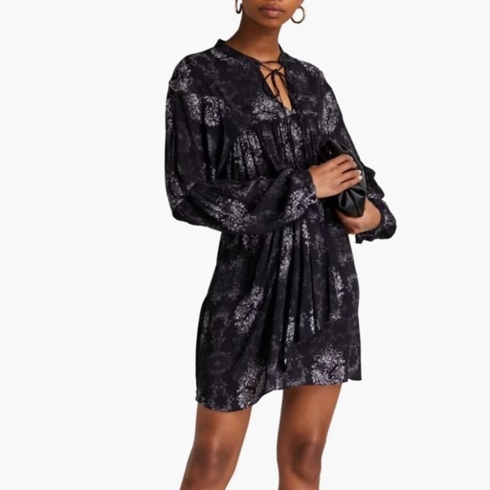 IRO Paris Gul Floral Paisley Mini Dress in Black/Grey -‎ Size 34 (US 2) - NWT